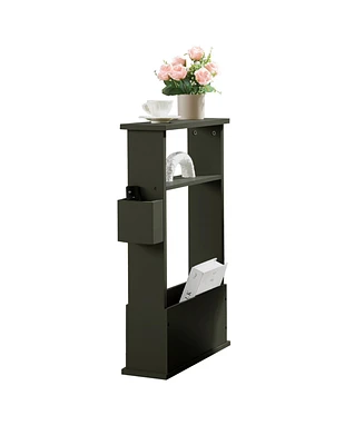 Kings Brand Furniture Zeke Narrow Side Table with Storage Shelf - Modern Sofa End Table, Small Nightstand Magazine Rack