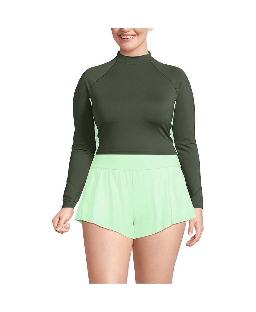 Lands' End Plus SunShade Upf 50 Long Sleeve Cropped Rash Guard