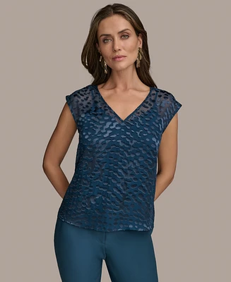 Donna Karan New York Women's Cap-Sleeve Silk-Blend Burnout Blouse