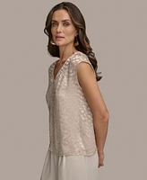 Donna Karan New York Women's Cap-Sleeve Silk-Blend Burnout Blouse