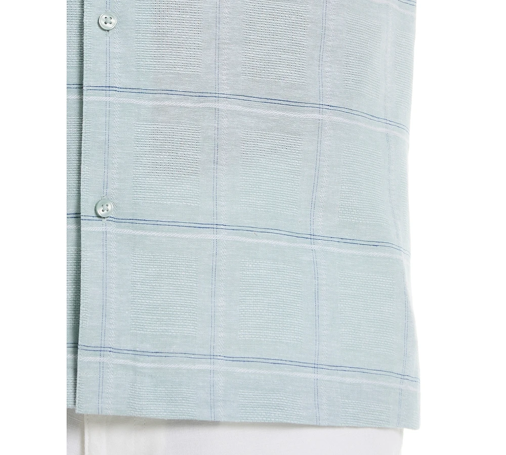 Cubavera Men's Classic-Fit Windowpane-Print Linen Blend Camp Shirt