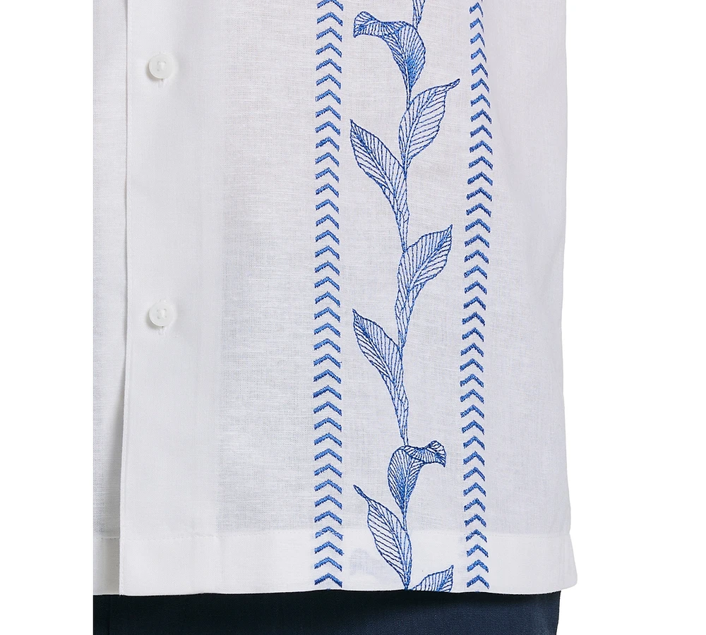 Cubavera Men's Linen Blend Embroidery Leaf Button-Down Shirt