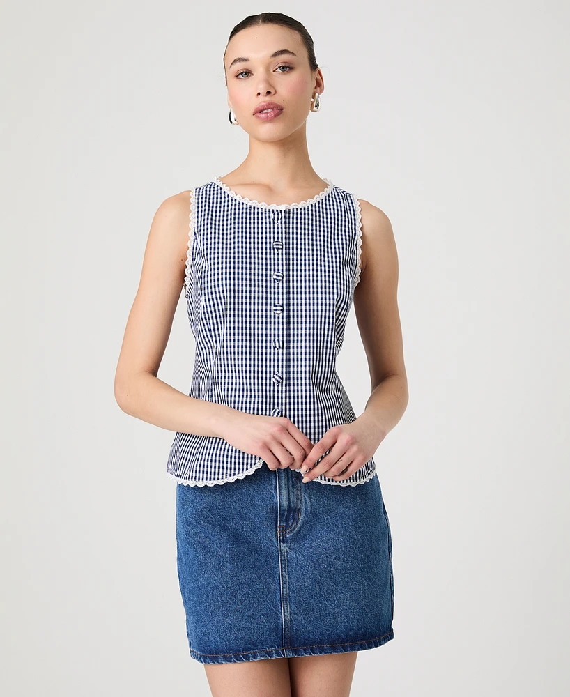 French Connection Women's Gingham Lace-Trim Sleeveless Vest