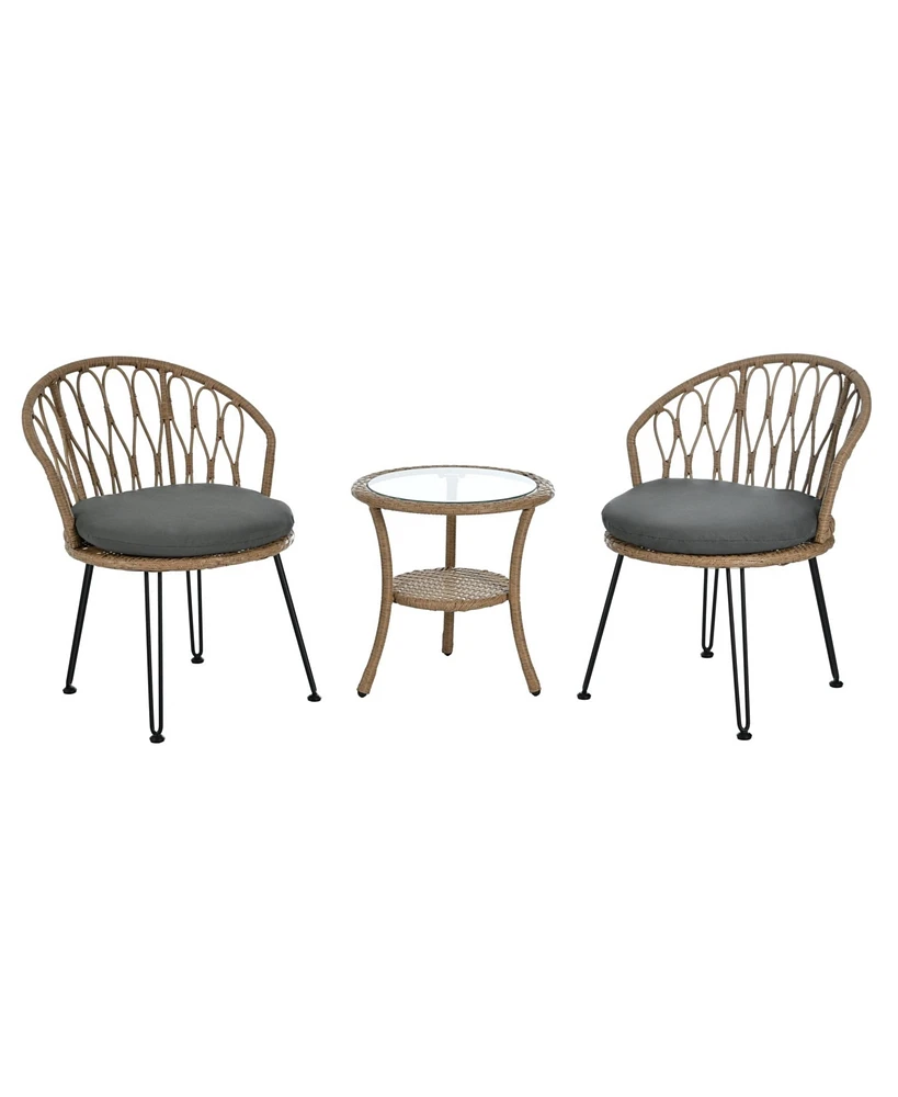 Mondawe Outdoor Leisure Set, 2 Rattan Single Chairs with A Glass Round Table