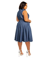 Buxom Couture Plus Size Sleeveless Denim Shirtdress with Contrasting Stitching
