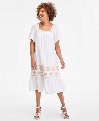 Style & Co Petite Cotton Embroidered Dress, Exclusively at Macy's