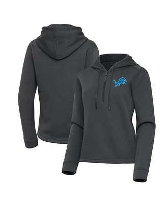 Antigua Women's Pewter Detroit Lions Contemporary Quarter-Zip Hoodie