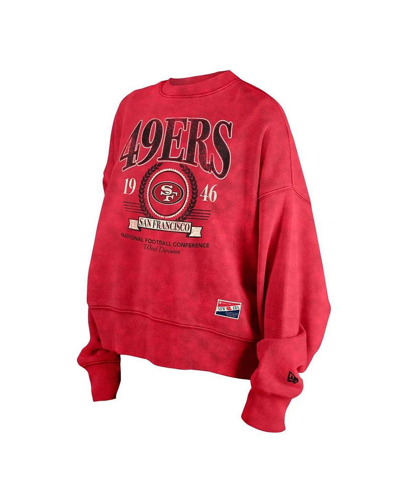 New Era Women's Scarlet San Francisco 49ers Throwback Boxy Sweatshirt