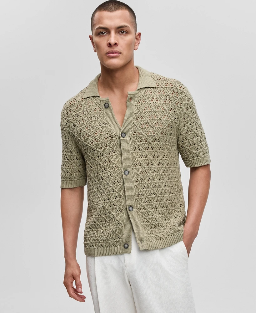 Hugo by Boss Men's Sommp Short Sleeve Knitted Textured Button-Front Shirt