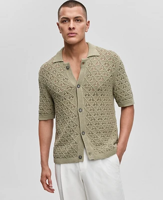 Hugo by Boss Men's Sommp Short Sleeve Knitted Textured Button-Front Shirt