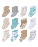 The Peanutshell Baby Boys 12pk Cotton Socks, Grey Oatmeal Mint