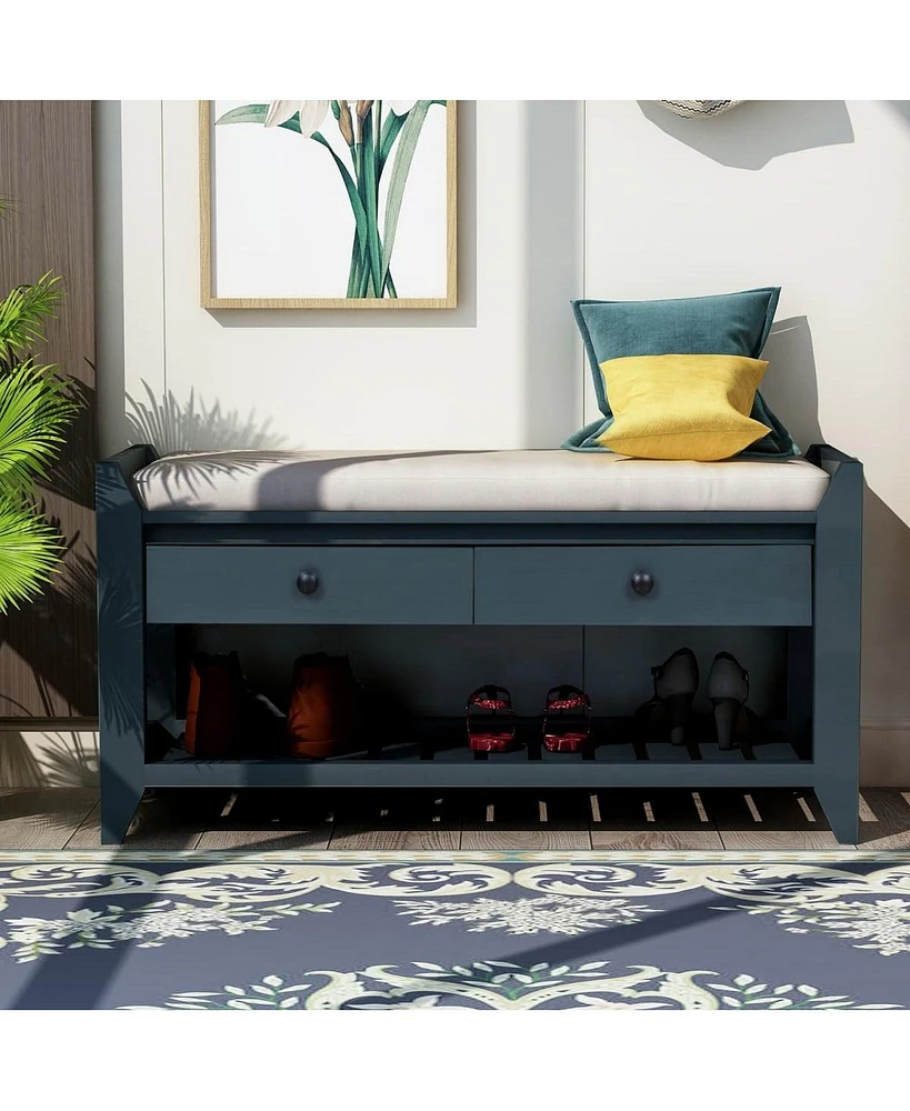 Entryway Storage Bench with Cushion Drawers and Shoe Rack for Organized Seating Footwear Small Spaces-The Pop Home
