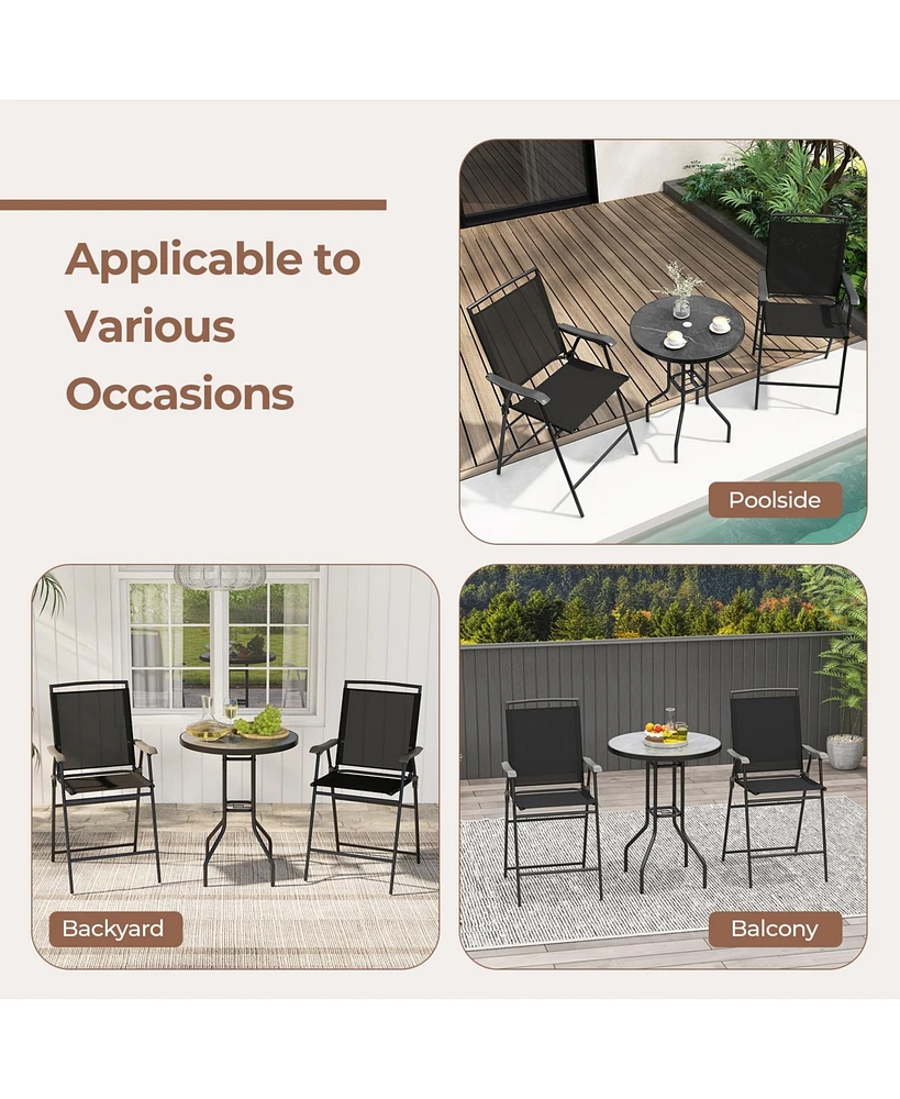 3 Pieces Outdoor Bar Stool Set with Dpc Tabletop and Umbrella Hole for Poolside-Black