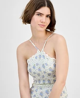 And Now This Women's Printed Cotton Halter Smocked Bubble-Hem Dress, Exclusively at Macy's