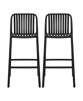 29.5" Outdoor Modern Polypropylene Plastic Patio Bar Height Stools (Set of 2)