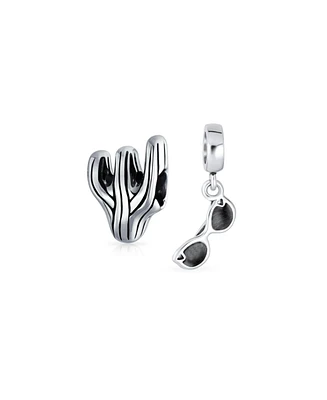 Bling Jewelry Set of 2 Black Movie Star Sunglasses and Sonoran Desert Cactus Charm Bead Silver