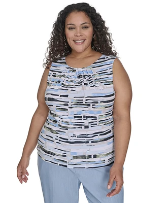 Calvin Klein Plus Pleated Print-Neck Top
