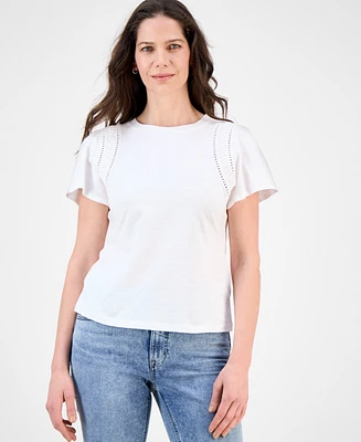 Nautica Jeans Women's Cotton Flutter-Sleeve T-Shirt