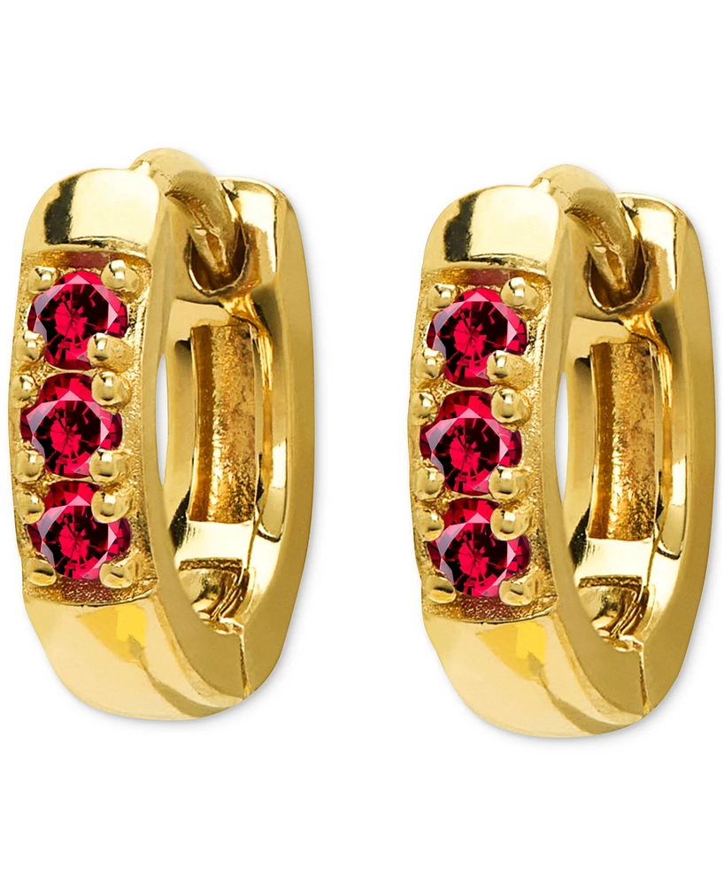 Lab Grown Ruby Three Stone Huggie Hoop Earrings (1/3 ct. t.w.) in 14k Gold-Plated Sterling Silver, 0.44"
