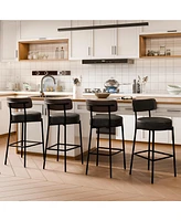 Dyhome 24 inches Bar Stools Set of 2, Counter Height Bar Stools with Leather Pad Wood Back, Leather Upholstered Barstools for Kitchen Island, Cafe