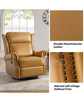 Paoletta Genuine Leather Manual Swivel Glider Recliner