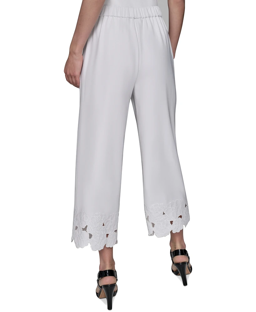 Karl Lagerfeld Paris Petite Mid-Rise Cutout-Flower Pants