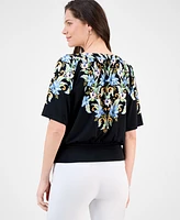 Jm Collection Petite Floral-Print Blouson Top, Exclusively at Macy's