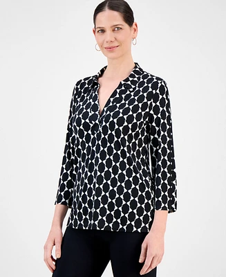 Jm Collection Petite Geo-Print Johnny-Collar Tunic, Exclusively at Macy's