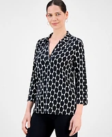 Jm Collection Petite Geo-Print Johnny-Collar Tunic, Exclusively at Macy's