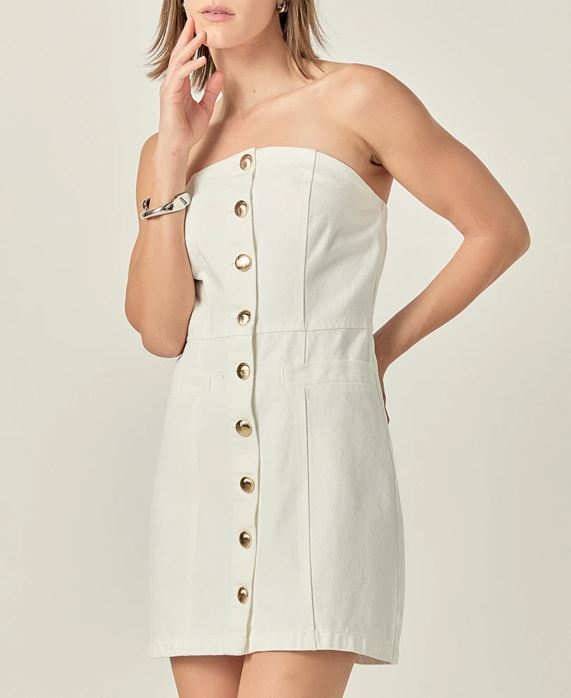 English Factory Women's Strapless Button-Front Sheath Dress