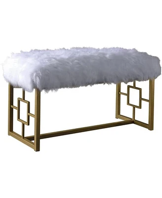 Faux Fur Accent Bench – Upholstered Seat for Living Room or Vanity