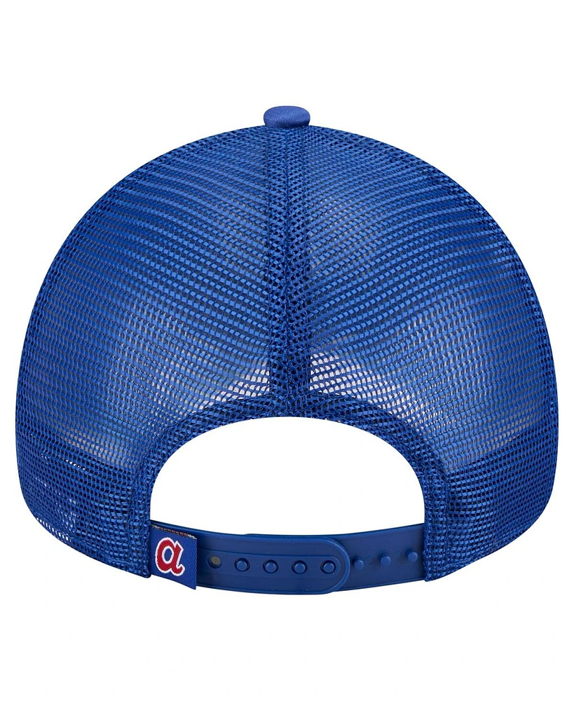 New Era Men's White/Royal Atlanta Braves Trucker A-Frame 9FORTY Adjustable Hat