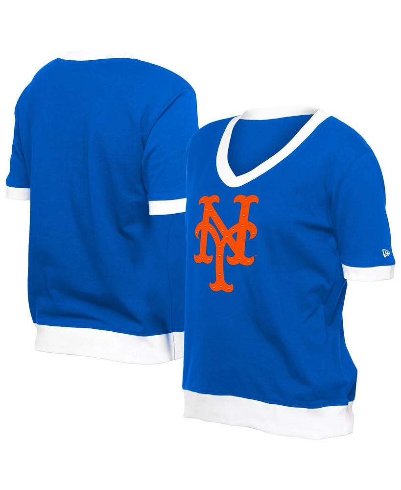 New Era Women's Royal New York Mets Game Day Rhinestone V-neck T-Shirt