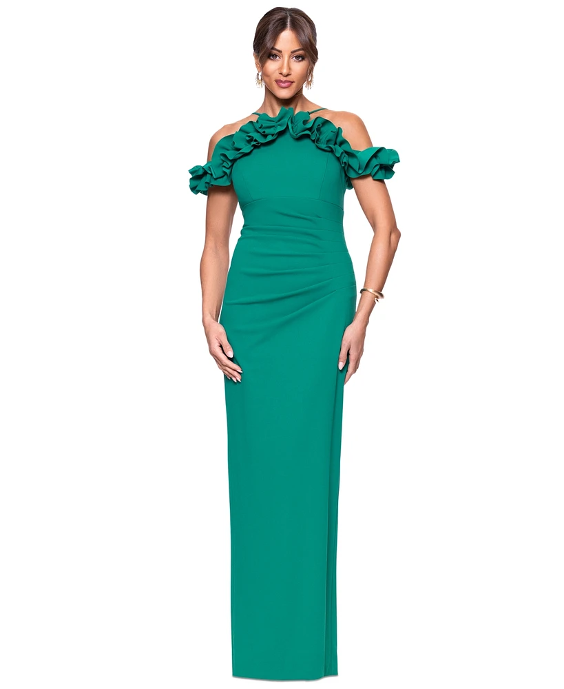 Xscape Women's Halter-Strap Ruffled Gown