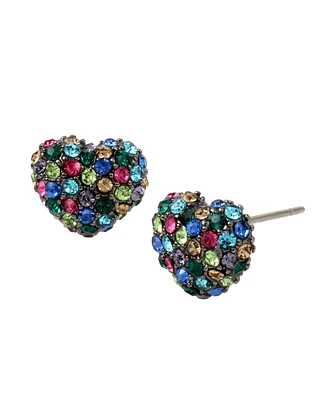 Betsey Johnson Faux Stone Pave Heart Stud Earrings