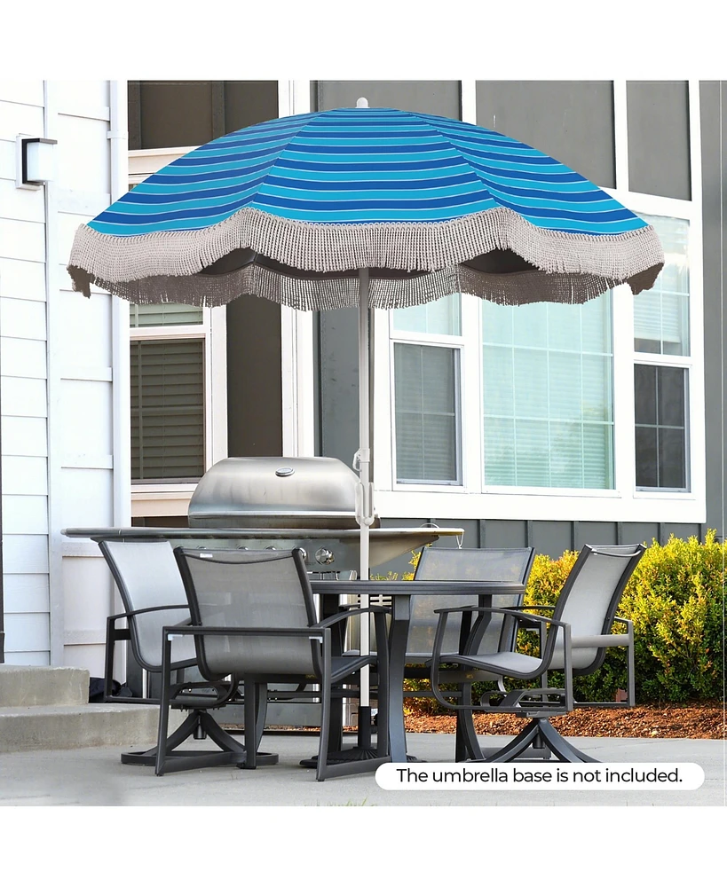 Gymax 6.5 Ft Beach Umbrella w/ Fringe Tassel Push Button Tilt Sand Anchor