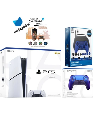 Sony Playstation 5 Slim Disc Bundle with Spider-Man: Miles Morales, Extra Controller, Trigger Stop Kit, Fps Grip Kit and MightySkins Decal Voucher