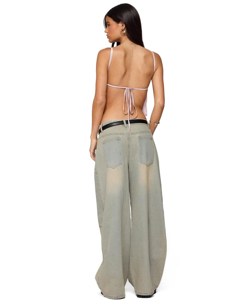 Edikted Women's Santi Low Rise Wide Leg Jeans