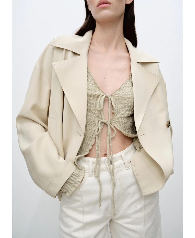 Mango Women's Cotton Texture Ties Cardigan Sweater