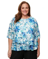 Alex Evenings Plus Printed Chiffon 3/4-Sleeve Blouse