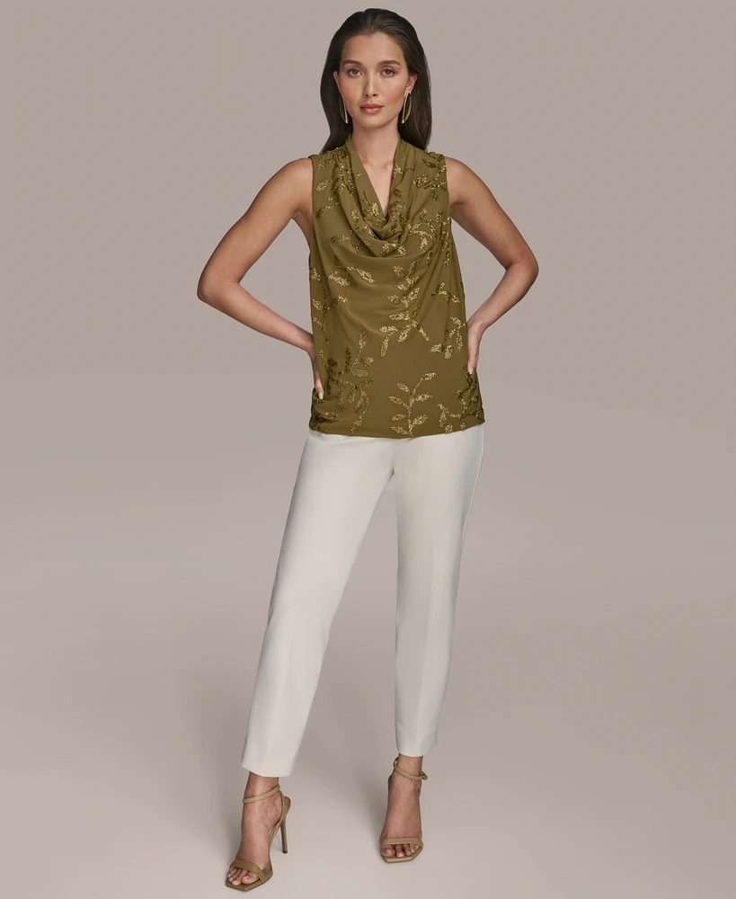 Donna Karan New York Women's Sleeveless Embellished Cowlneck Blouse