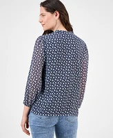 Nautica Jeans Women's Floral-Print Pintucked Blouse