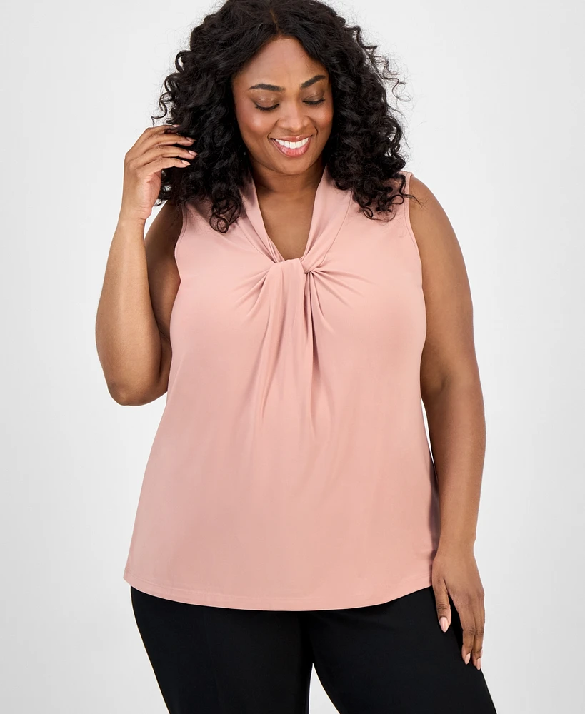 Kasper Plus Twist-Front Shell Top