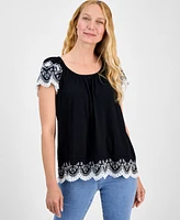 Style & Co Women's Scoop-Neck Embroidered Short-Sleeve Top