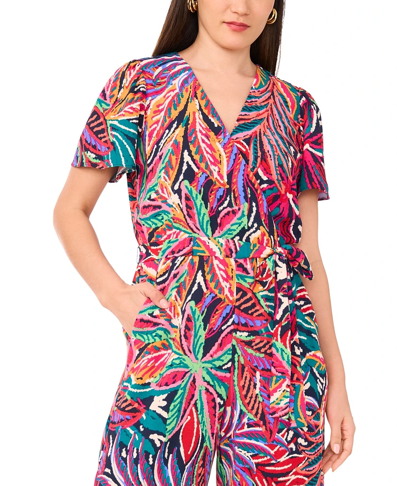 Vince Camuto Women's Printed V-Neck Wide-Leg Jumpsuit