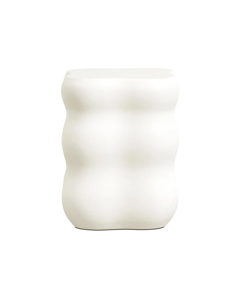 LuxenHome White MgO Modern Curves Square 18.5-Inch Tall Side Table, Indoor and Outdoor