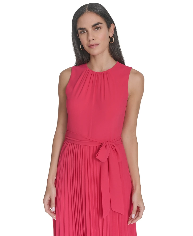 Jessica Howard Petite Chiffon Tie-Waist Pleated Midi Dress