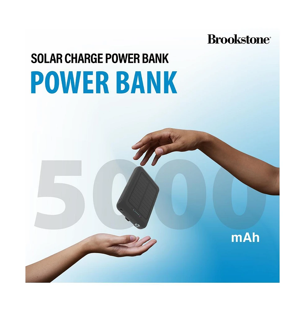 Brookstone 5,000mAh Solar Powered Magsafe Wireless Charging Multi-Port Power bank with Built-In Flash Light