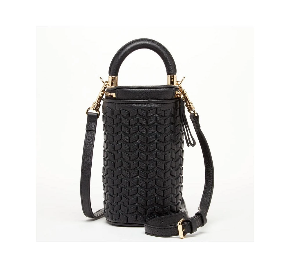 Susu Mini Purse Leather Black Crossbody Bag Weave Small Bucket Bag Women's Handbag