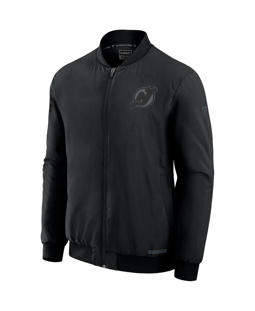 Fanatics Men's Black New Jersey Devils Authentic Pro Road Full-Zip Bomber Jacket